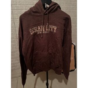 Ocean City New Jersey‎ Hoodie XL Brown Embroidered Pullover Sweatshirt